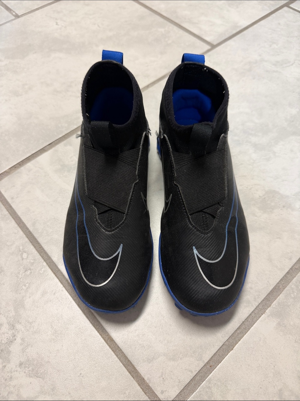 Nike Black and Blue Laceless Soccer Turf Cleats